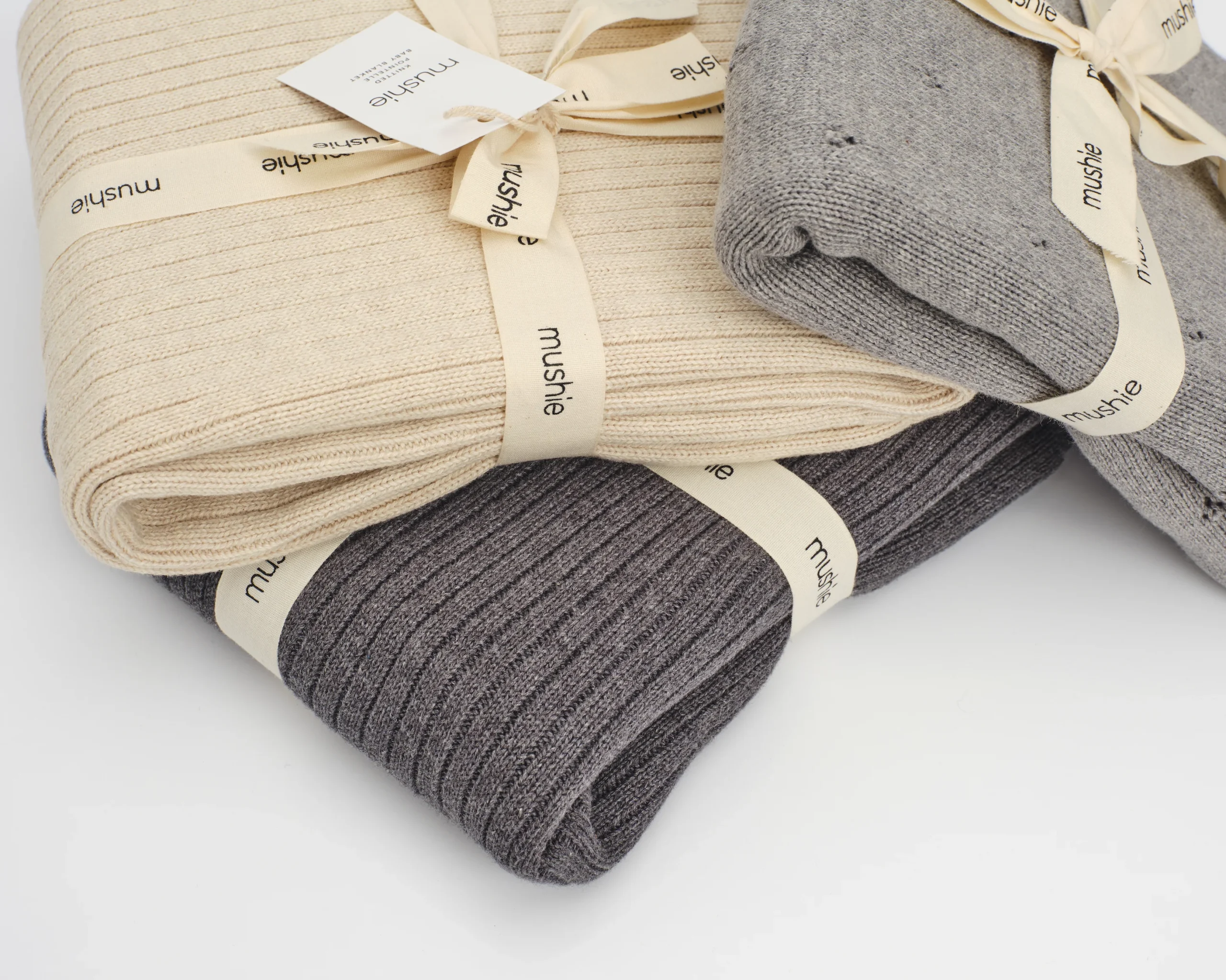 Couverture en tricot Pointelle Gris chiné – Image 4