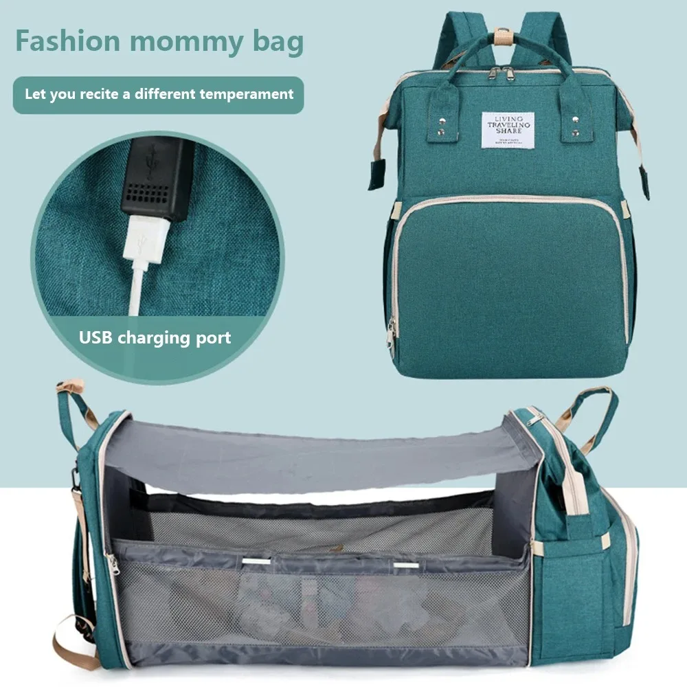 Sac Maternite Pliant Lit Bébé Sac à Dos USB – Image 5