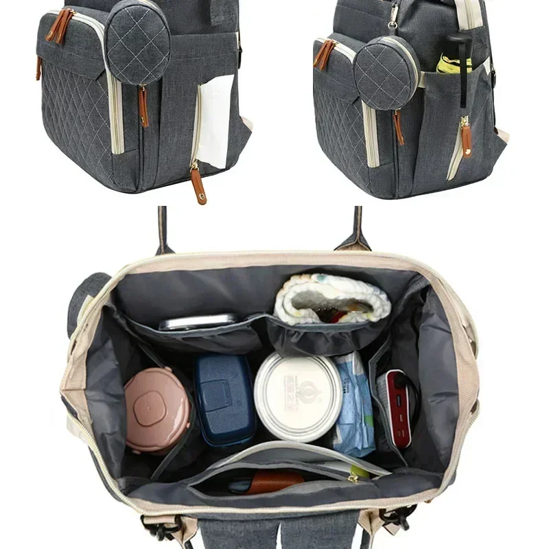 Sac Maternite à Dos Quilté Imperméable Fonctionnel USB – Image 4