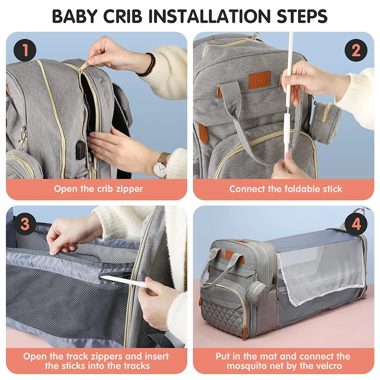 Sac Maternite Convertible Lit Bébé Portatif USB – Image 3