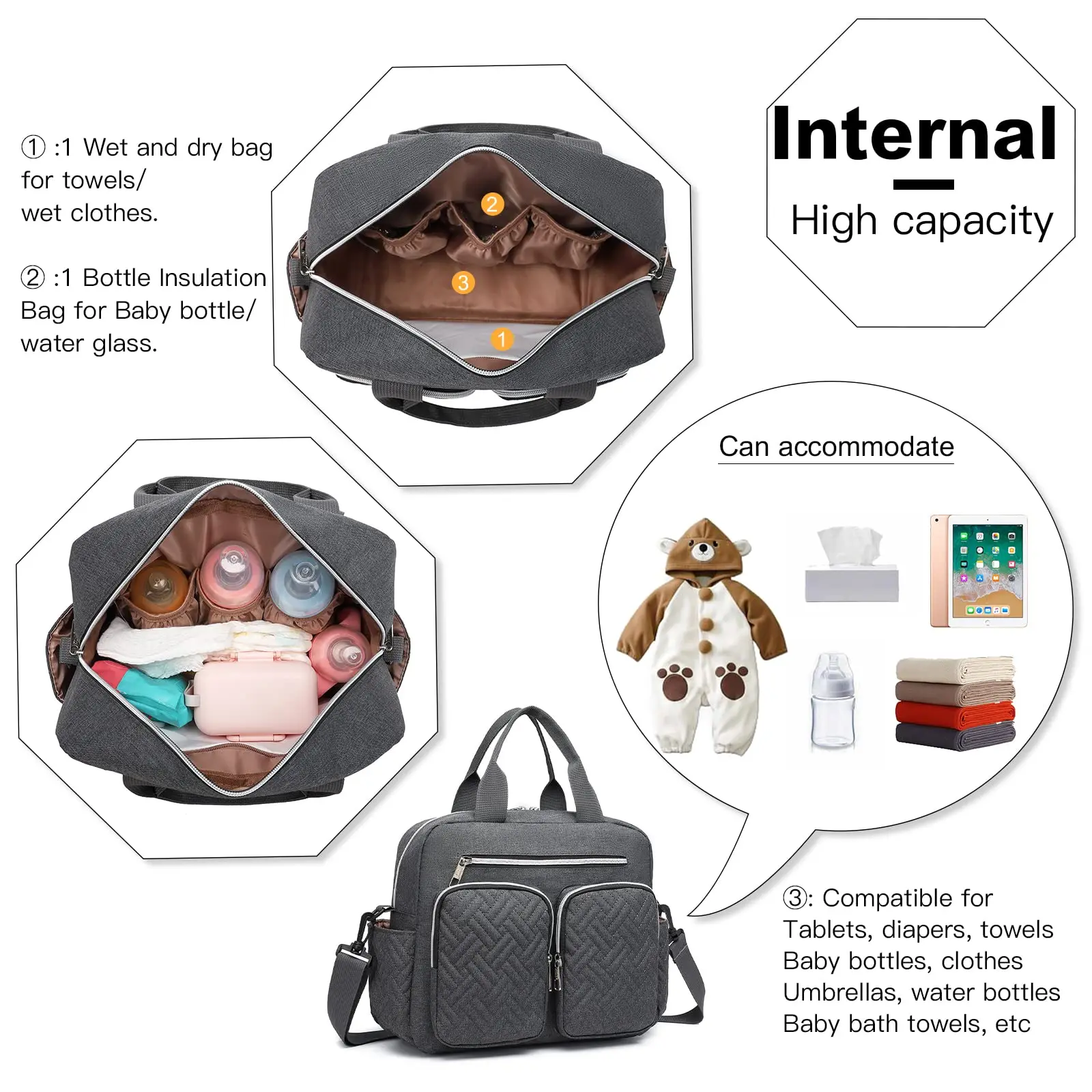 Sac Maternite Pratique Quilté Poches Isothermes – Image 4