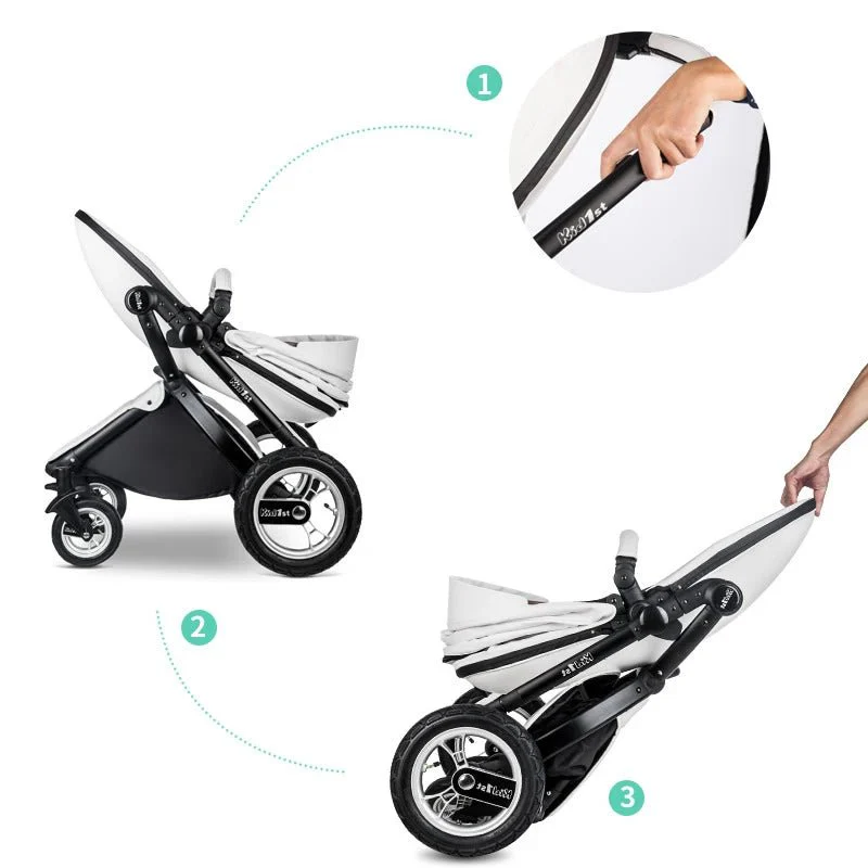 Poussette Bébé Luxe – Haute Position – Pliable – Similicuir™ – Image 3
