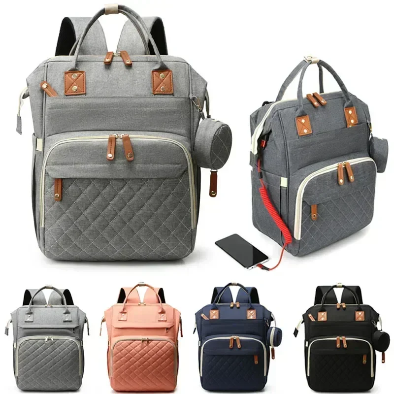 Sac Maternite à Dos Quilté Imperméable Fonctionnel USB – Image 2
