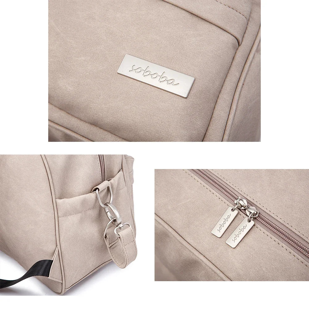 Sac Maternite Moderne Finition Cuir PU Beige – Image 6
