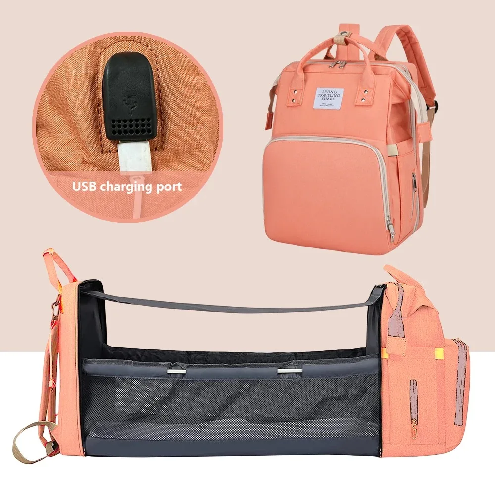 Sac Maternite Pliant Lit Bébé Sac à Dos USB