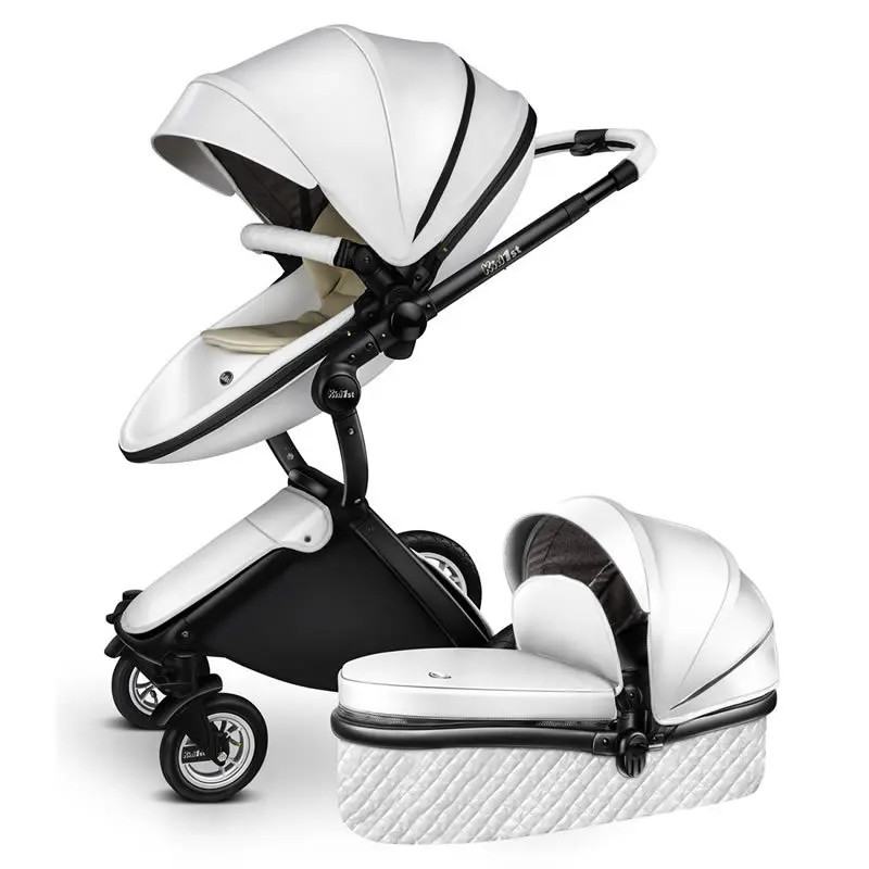 Poussette Bébé Luxe – Haute Position – Pliable – Similicuir™ – Image 2